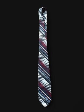 ✨Vintage Red, white, and blue plaid tie with diagonal stripes and small motifs✨